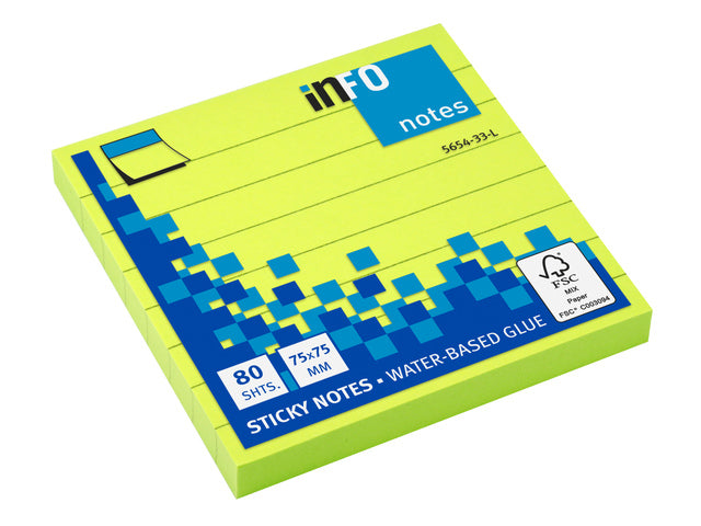 Info Opmerkingen 75x75mm fel groen blok a 80 vel gelinieerd