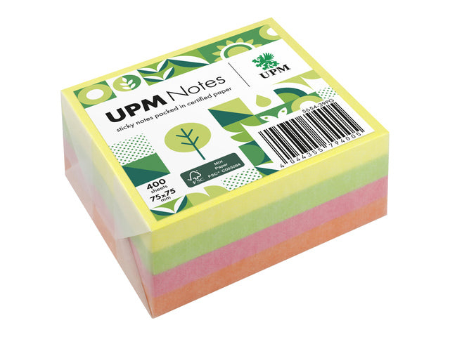 UPM notes 75x75 assorti kleuren blok 400 vel