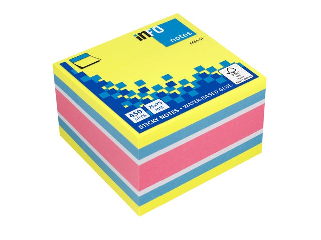 Info Opmerkingen 75x75mm assorti felle kleuren blok a 450 vel