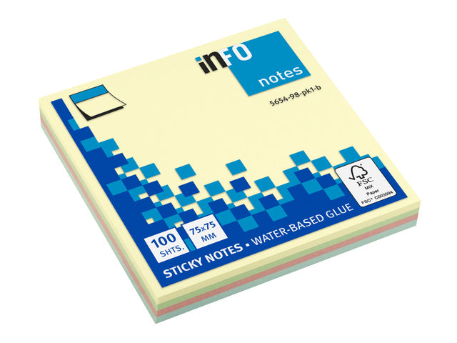 Info Notities 75x75mm Pastelblok a 100 vel
