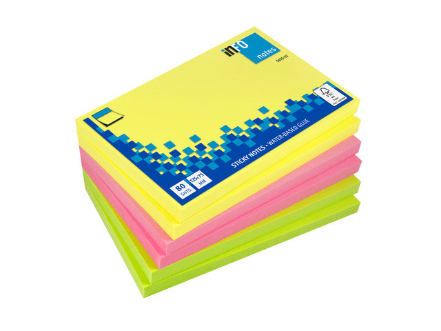 Info Opmerkingen 125x75mm assorti felle kleuren pak a 6 blok