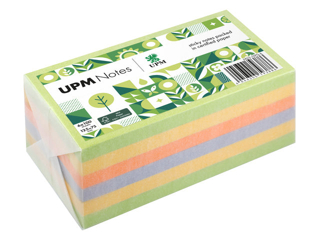 UPM notes 125x75 spring mix assorti pak 6x 100 vel groen, geel, oranje, paars