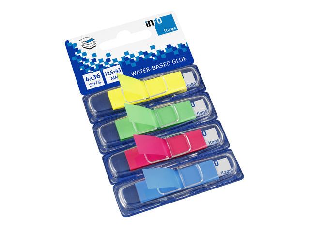 Info vlaggetjes 12,5x43mm assorti blister à 4 kleuren à 36 stuks