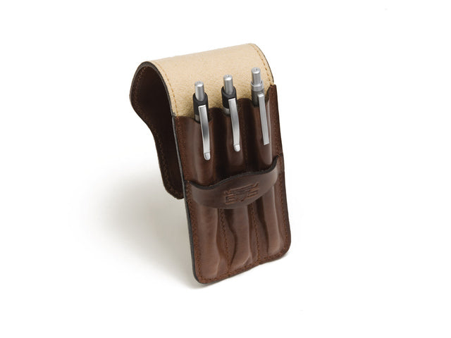 Pennenetui zadelleer Mika voor 3 pennen, ca 17 x 7 x 2 cm, bruin