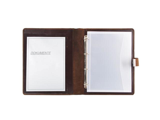 Schrijf/documentenkaart Alassio A4. 4 ringenmechaniek Leer bruin 36x28x4,5cm met gleuf