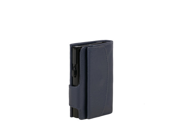 Pasjeshouder Clicksafe nappaleer blauw/zwart RFID