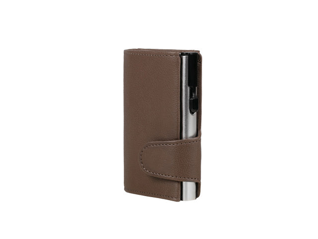 Pasjeshouder Clicksafe kunstleer bruin/zilver RFID