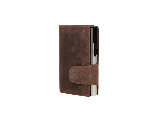 Pasjeshouder Clicksafe jachtleer bruin/zilver RFID