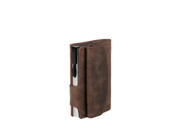 Pasjeshouder Clicksafe jachtleer bruin/zilver RFID