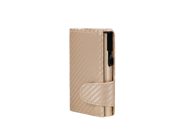 Pasjeshouder Clicksafe kunstleer carbon champagne RFID