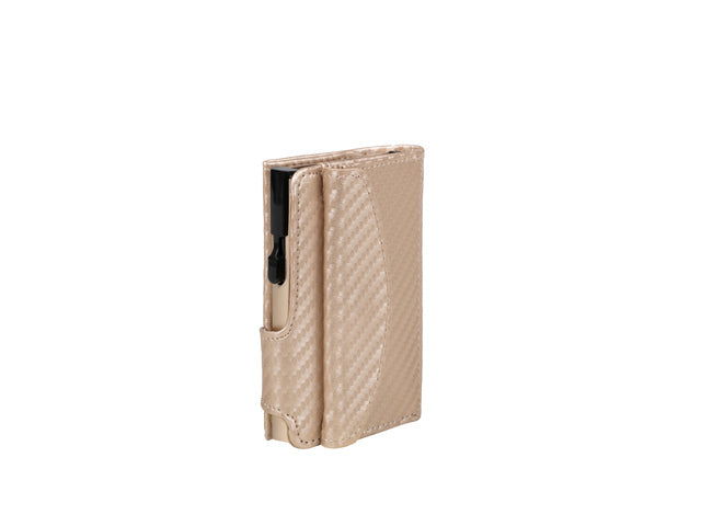 Pasjeshouder Clicksafe kunstleer carbon champagne RFID