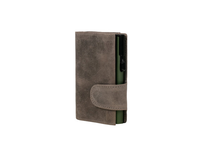 Pasjeshouder Clicksafe jachtleer grijs/groen RFID