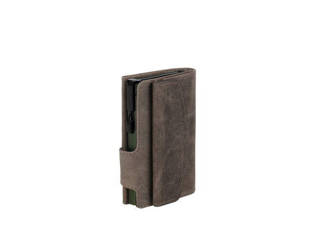 Pasjeshouder Clicksafe jachtleer grijs/groen RFID
