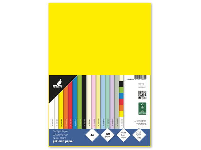 Papier Kangaro A4 160 gram pak à 50 vel geel