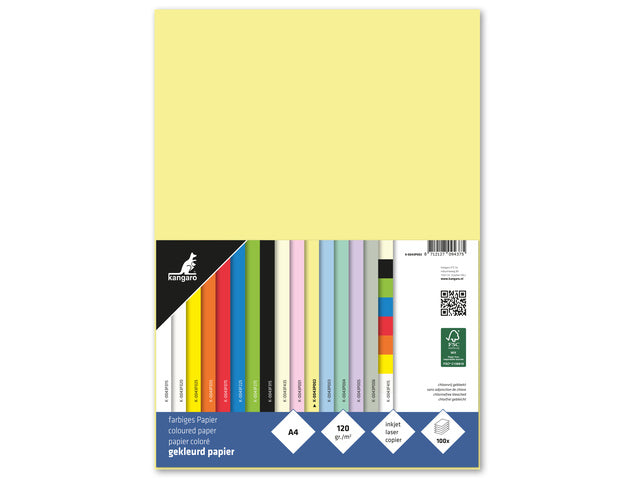 Papier Kangaro A4 120 gram pastel geel pak 100 vel