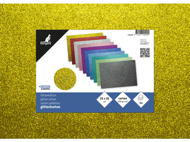 Glitterkarton Kangaro pak 10 vel 25x35cm, 10 kleuren 300 gram