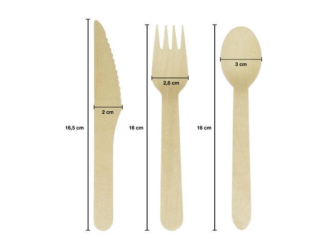 Bestekset hout Kangaro 200 st 70x lepel,65x vork,65x mes 160 mm, biologisch afbreekbaar