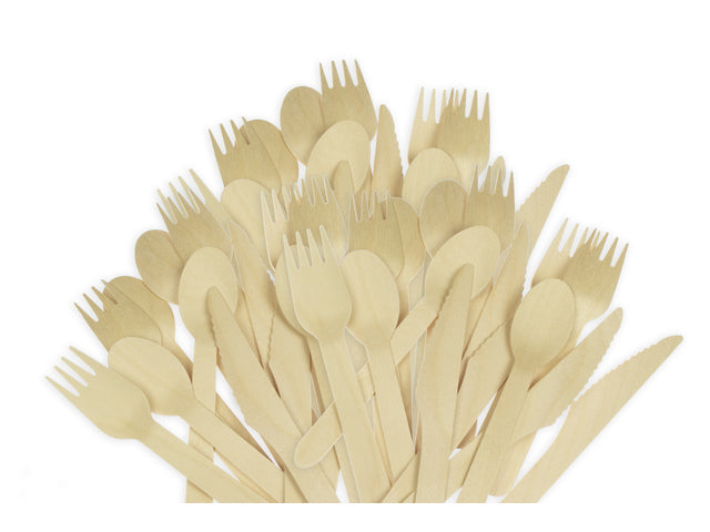Bestekset hout Kangaro 200 st 70x lepel,65x vork,65x mes 160 mm, biologisch afbreekbaar
