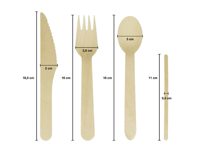 Bestekset hout Kangaro 200 st 70x lepel,65x vork,65x mes 160 mm, biologisch afbreekbaar