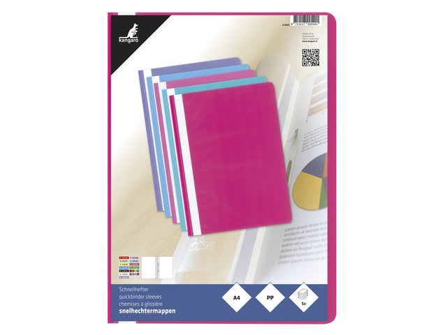 Snelhechterkaart Kangaro A4 PP assorti krimp à 5 stuks