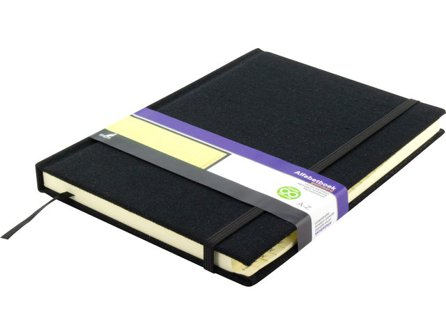 Alfabetboek Kangaro A5 A-Z linnen hard cover zwart, 208 pagina's, leeslint, elastiek