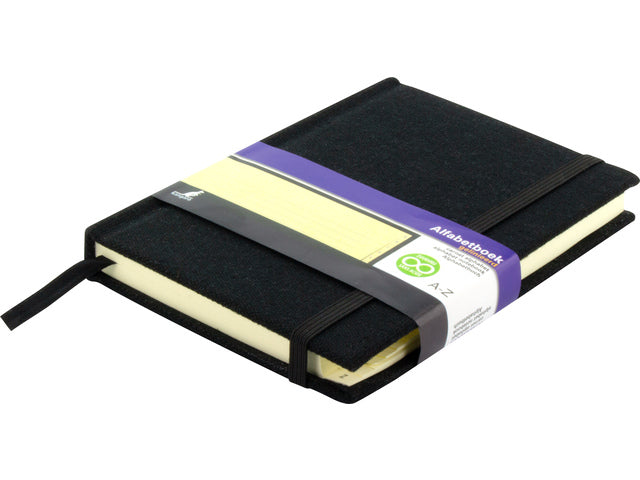 Alfabetboek Kangaro A6 A-Z linnen hard cover zwart, 208 pagina's, leeslint, elastiek