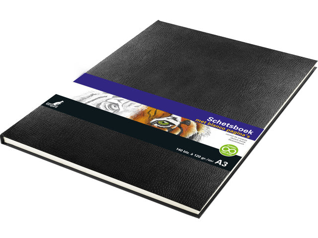 Schetsboek Kangaro A3 creme 120 grams blanco papier, 140 blz harde kaft opdruk jargon, zwart