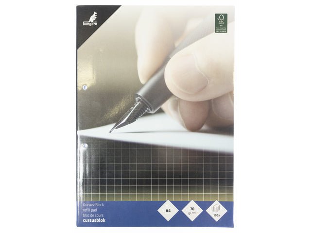 Cursusblok Kangaro A4 ruit 10mm 70 grs 100 vel