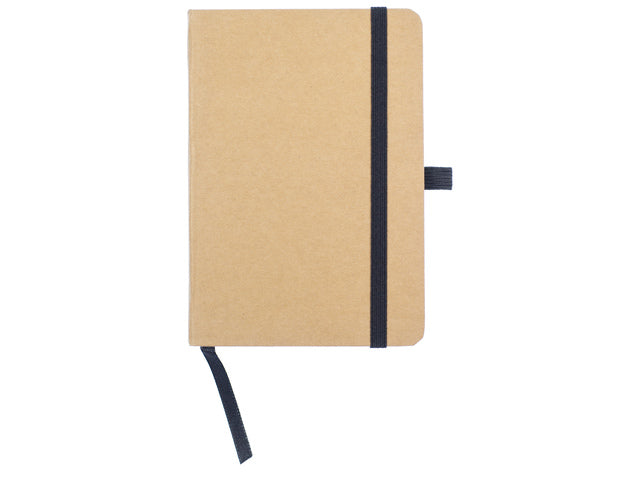 Notitieboek Kangaro A6 kraftlijn HC 96 vel 80 gram roomwit met elastiek, lint en penlus