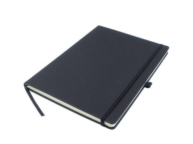 Notitieboek Kangaro A4 zwarte lijn PU HC 96 vel 80 grams roomwit met elastiek, lint en penlus