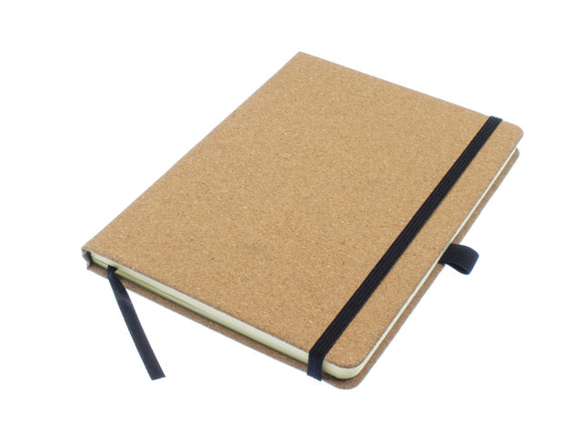 Notitieboek Kangaro A5 kurklijn HC 96 vel 80 gram roomwit met elastiek, lint en penlus