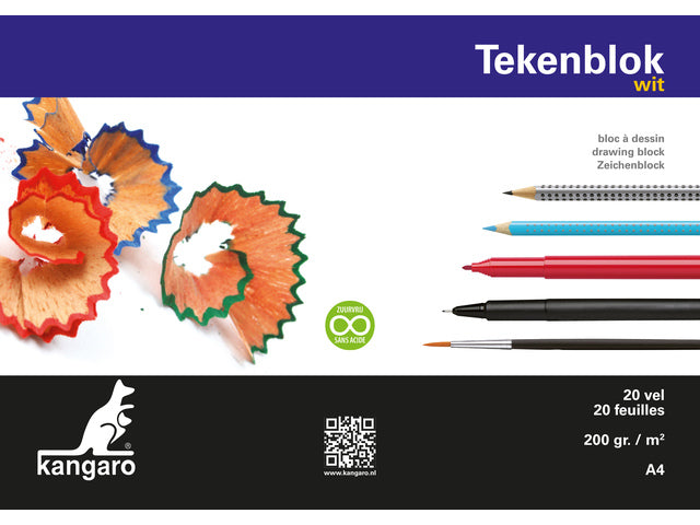 Tekenblok Kangaro 210x297mm 200 gram 20 vel, wit