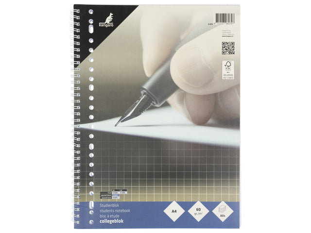 Collegeblok Kangaro A4 60 grams 23 rings 80 blad ruit 10mm