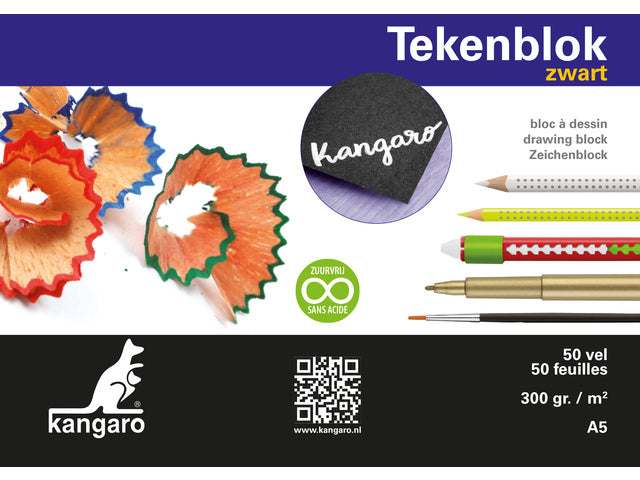 Tekenblok Kangaro A5 300 gram 50 vel zwart