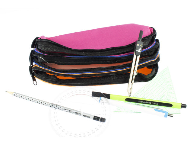 Etui Kangaro 3 vaks oranje/blauw/fuchsia ca 25x9x11cm