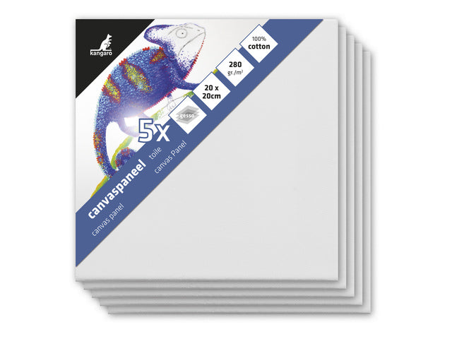 Canvaspaneel Kangaro 20x20 cm set 5 stuks 3mm plaat 280gr katoen 3x geprepareerd