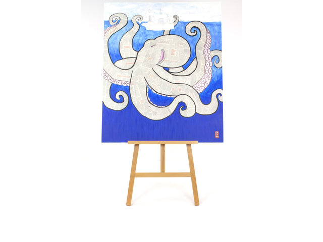 Atelier ezel Kangro voor doeken van 4,9 cm dik. Beukenhout. Tray 56x5cm. Ezel 61x151x90cm (b/h/d)