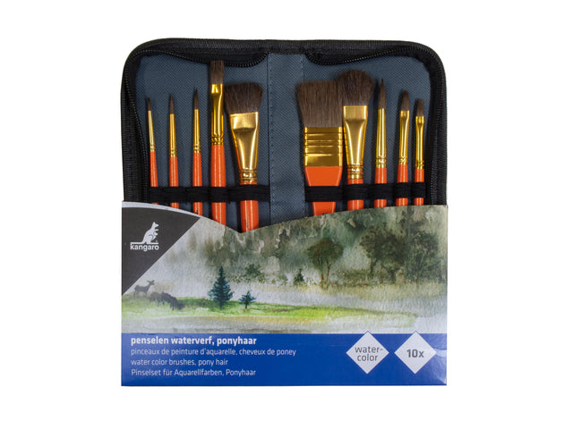 Penselen Kangaro aquarelset van 10 stuks in etui