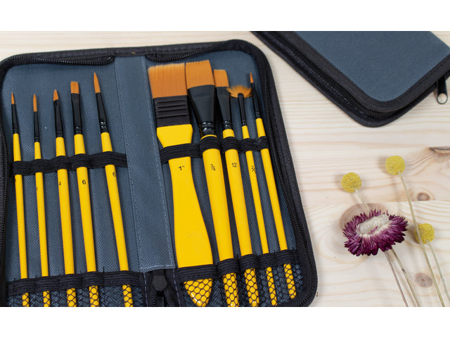 Penselen Kangaro acrylverfset van 10 stuks in etui