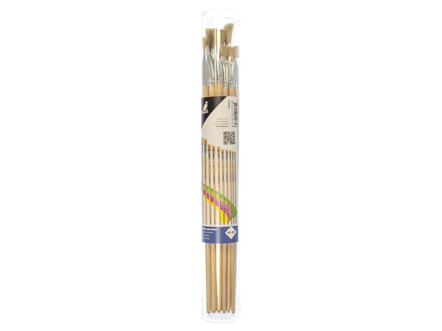 Lyonse penselen Kangaro koker met 10 penselen #2-20 gelakt hout