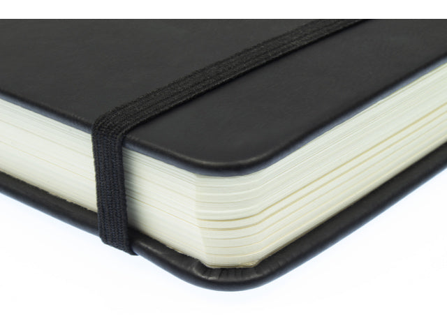 Schetsboek Kangaro 12x12cm zwart PU hardcover 80 blad 140 grams roomwit papier met elastiek en lint