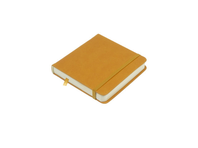 Schetsboek Kangaro 12x12cm okergeel PU hardcover 80 blad 140 grams roomwit papier met elastiek en lint