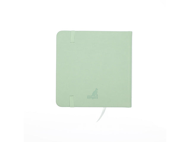 Schetsboek Kangaro 12x12cm mint PU hardcover 80 blad 140 grams roomwit papier met elastiek en lint