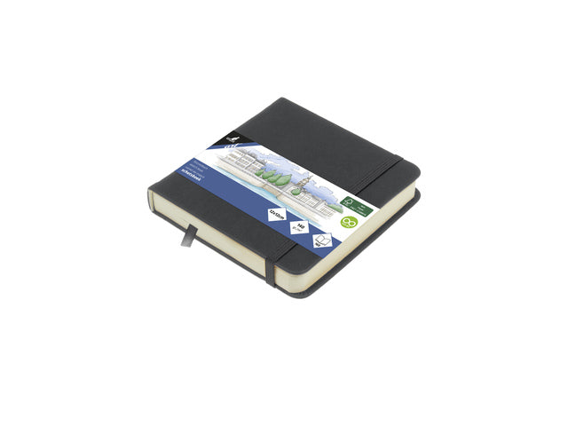 Schetsboek Kangaro 12x12cm koudgrijs PU HC 80 vel 140gr roomwit met elastiek en lint