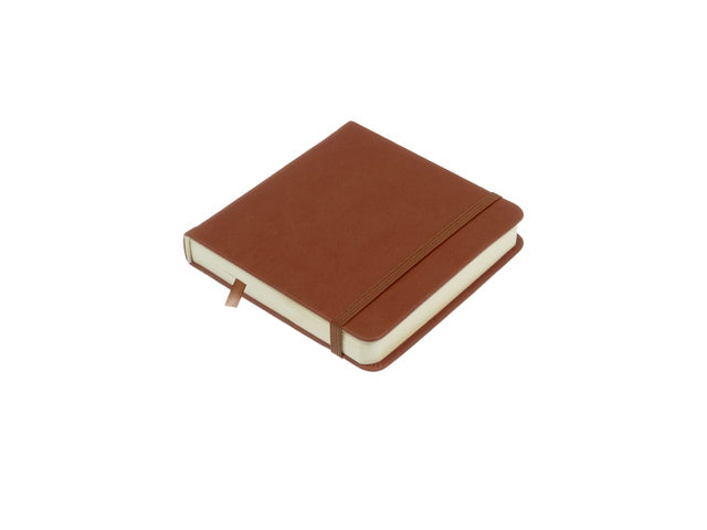 Schetsboek Kangaro 12x12cm cognac PU HC 80 vel 140gr roomwit met elastiek en lint
