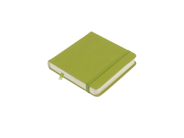 Schetsboek Kangaro 12x12cm limoengroen PU HC 80 vel 140gr roomwit met elastiek en lint