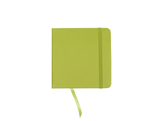 Schetsboek Kangaro 12x12cm limoengroen PU HC 80 vel 140gr roomwit met elastiek en lint
