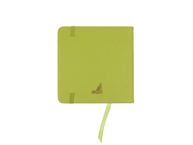 Schetsboek Kangaro 12x12cm limoengroen PU HC 80 vel 140gr roomwit met elastiek en lint