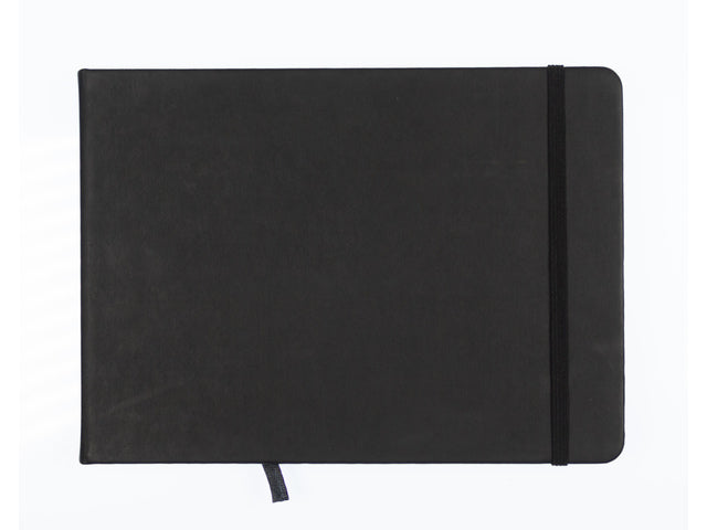 Schetsboek Kangaro A5 Querformat schwarz PU HC 80 Blatt 140gr Raumweiß mit Elastik und Flusen