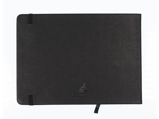 Schetsboek Kangaro A5 Querformat schwarz PU HC 80 Blatt 140gr Raumweiß mit Elastik und Flusen